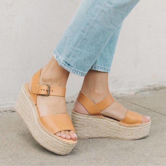 Soludos Shoes - Soludos Minorca Leather Platform Espadrille Sandals Nude Size 10M